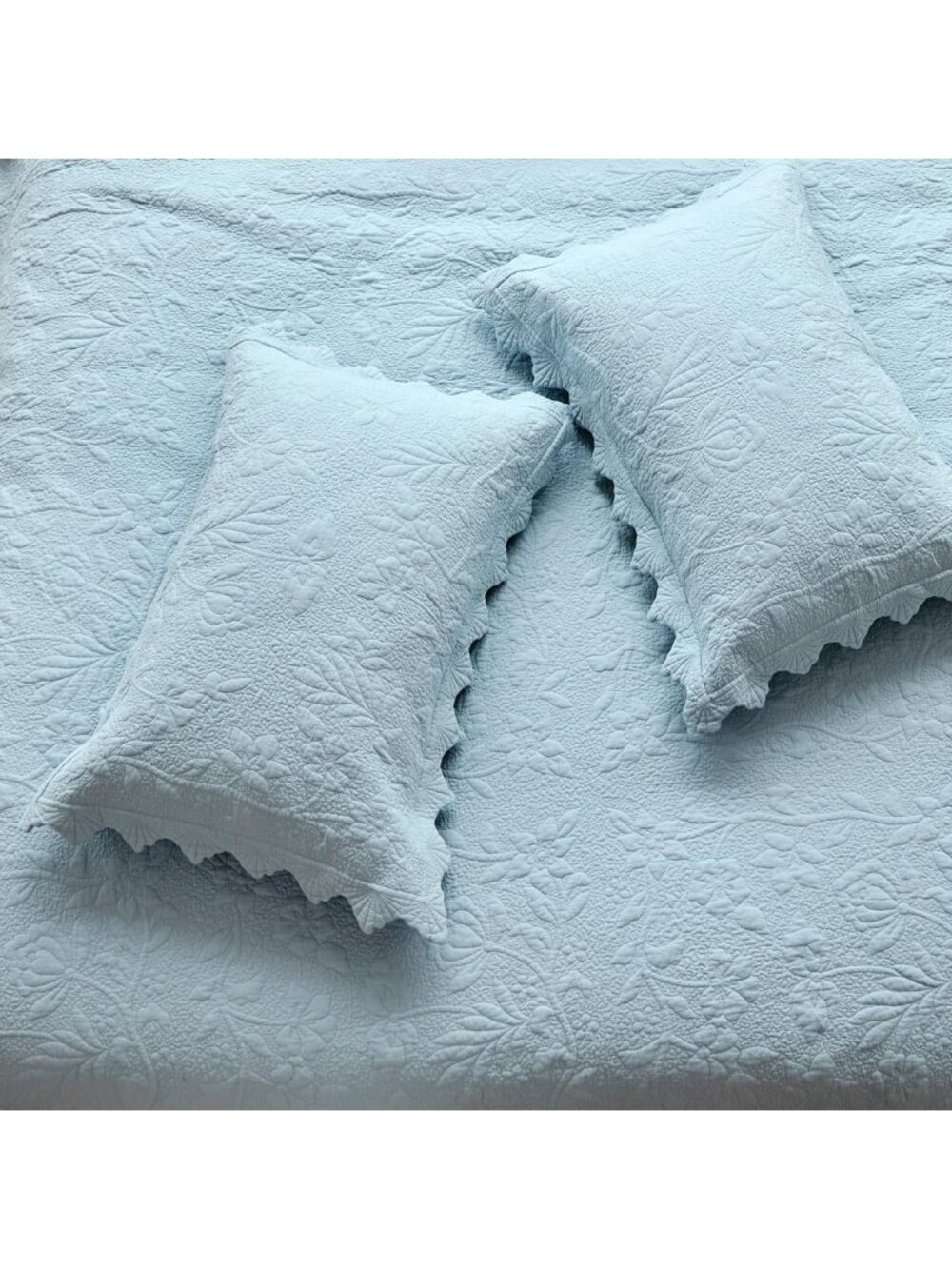 Quilted Pillow Shams Set of 2 - Cotton Dusty Blue Farmhouse Decorative Covers